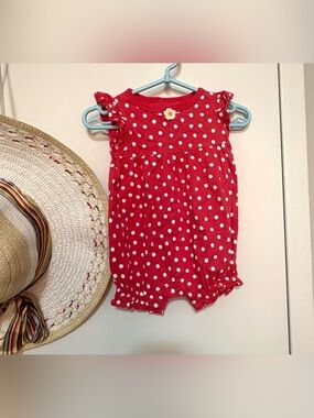 Carter's Coral Pink Polka Dot Infant Romper